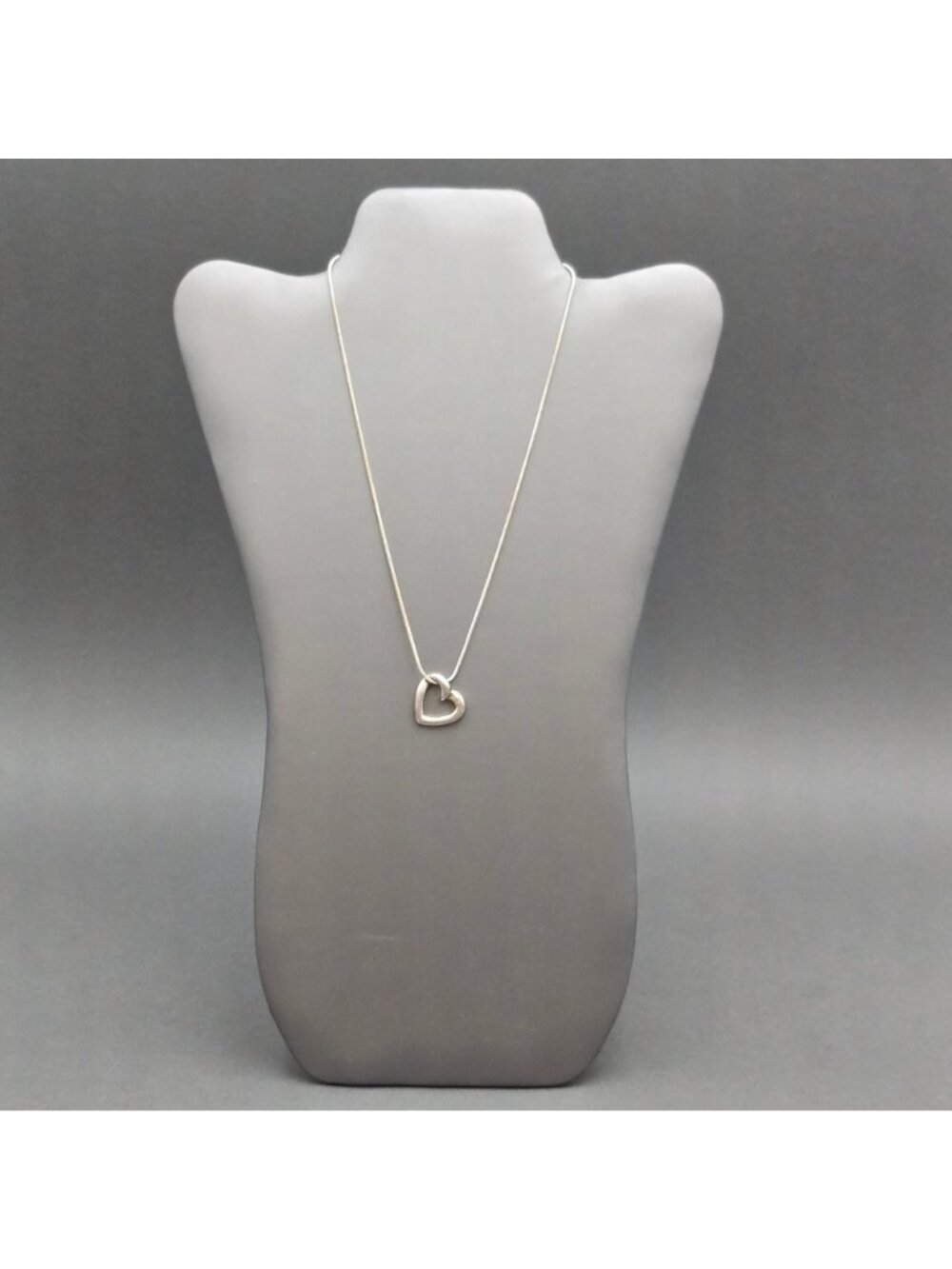 Vintage Sterling Silver Puffy Open Heart Pendant Necklace 18" Modernist Italy 92 - Picture 2 of 16